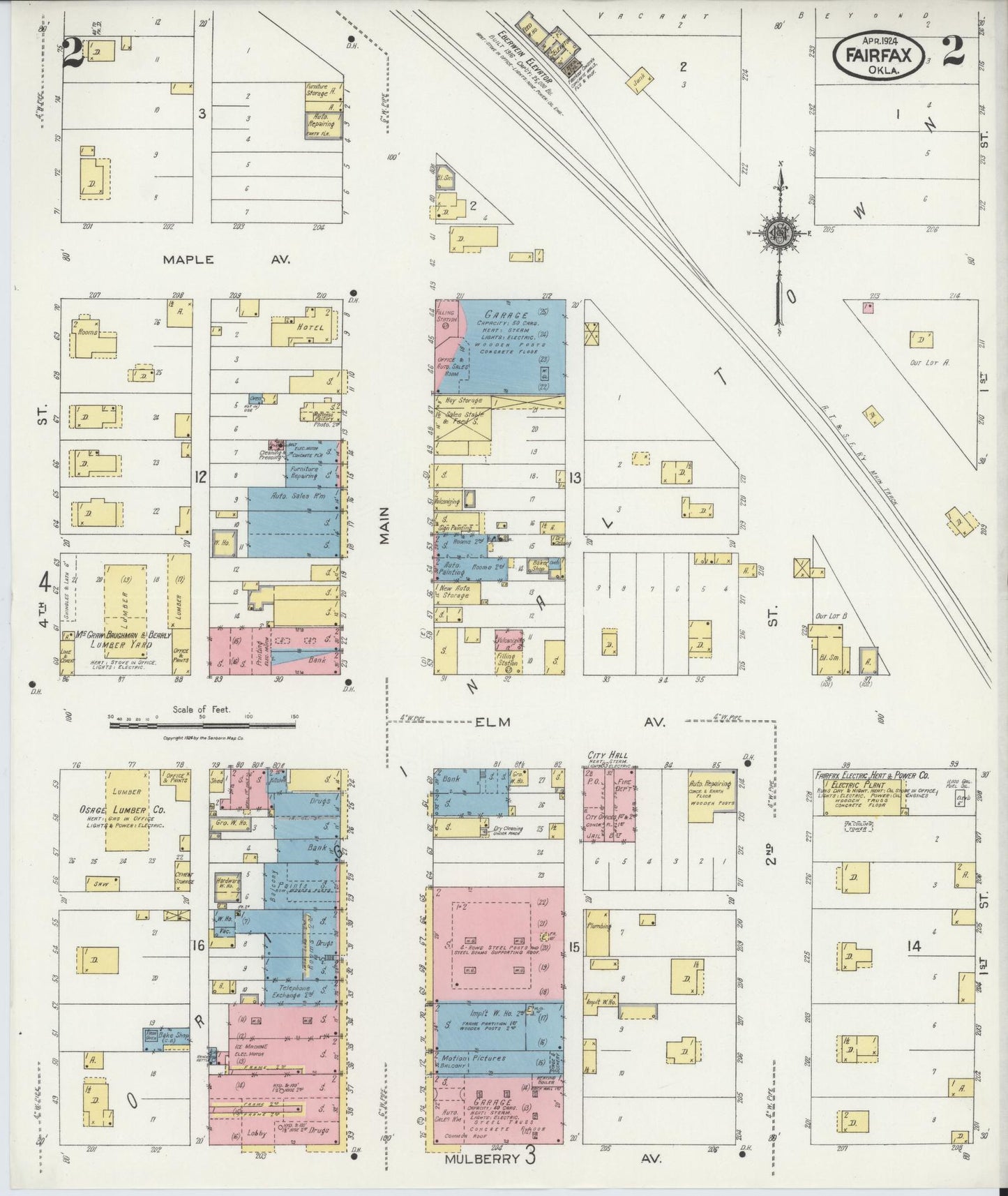 Sanborn Fire Insurance Map from Fairfax, Osage County, Oklahoma (1924), Sheet #0002 - Complete Map Set gallery image, historic Sanborn map, vintage wall art, Oklahoma Oklahoma
