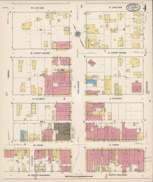 Sanborn Fire Insurance Map from Cuero, De Witt County, Texas (1922), Sheet #0004 - Historic Sanborn Fire Insurance Map Print, vintage old map wall art, antique decor, genealogy gift, Texas Texas map