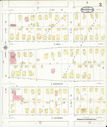 Sanborn Fire Insurance Map from Washington, Washington County, Iowa (1917), Sheet #0003 - Historic Sanborn Fire Insurance Map Print, vintage old map wall art