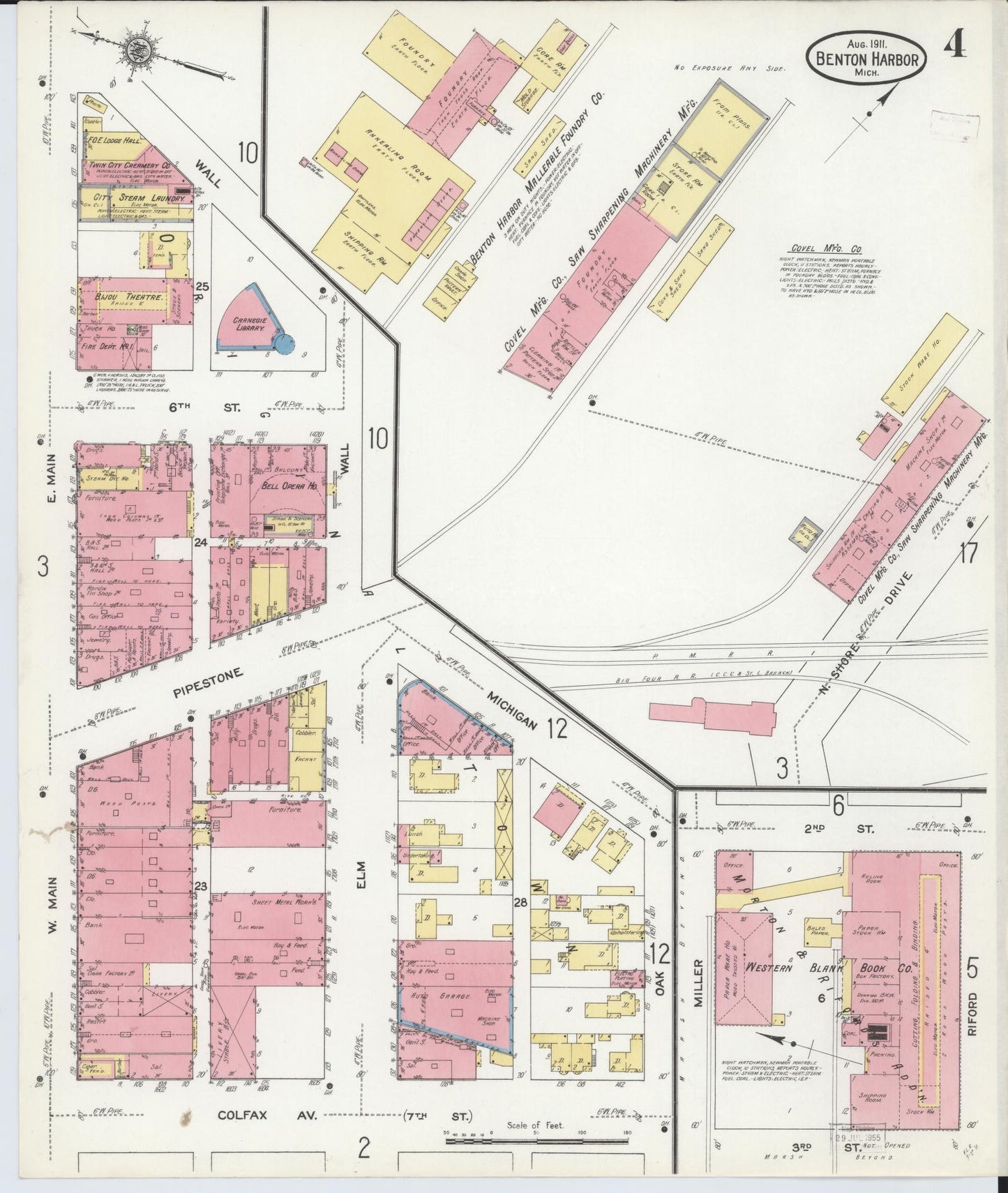 Sanborn Fire Insurance Map from Benton Harbor, Berrien County, Michigan (1911), Sheet #0004 - Historic Sanborn Fire Insurance Map Print, vintage old map wall art, antique decor, genealogy gift, Michigan Michigan map