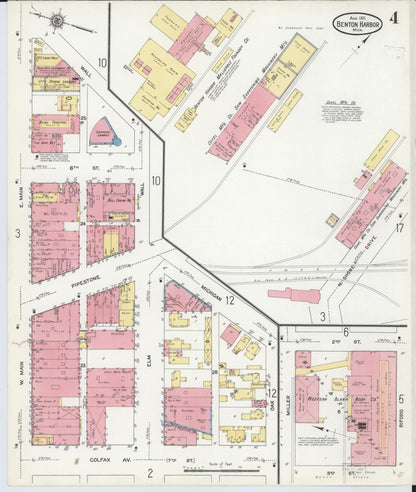 Sanborn Fire Insurance Map from Benton Harbor, Berrien County, Michigan (1911), Sheet #0004 - Historic Sanborn Fire Insurance Map Print, vintage old map wall art, antique decor, genealogy gift, Michigan Michigan map