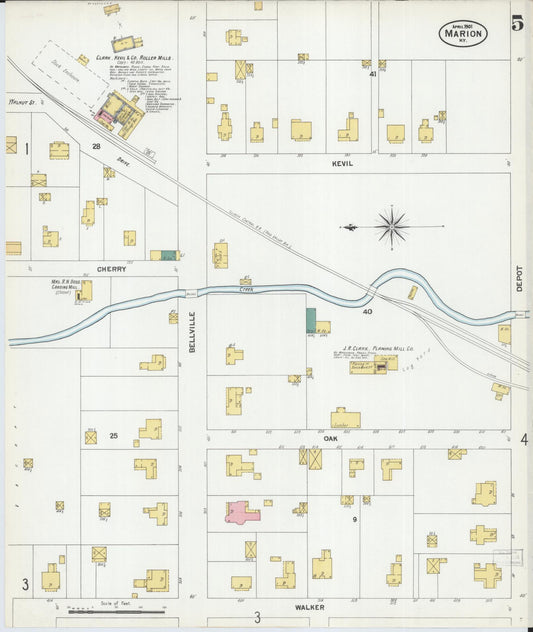 Sanborn Fire Insurance Map from Marion, Crittenden County, Kentucky (1901), Sheet #0005 - Historic Sanborn Fire Insurance Map Print, vintage old map wall art, antique decor, genealogy gift, Kentucky Kentucky map