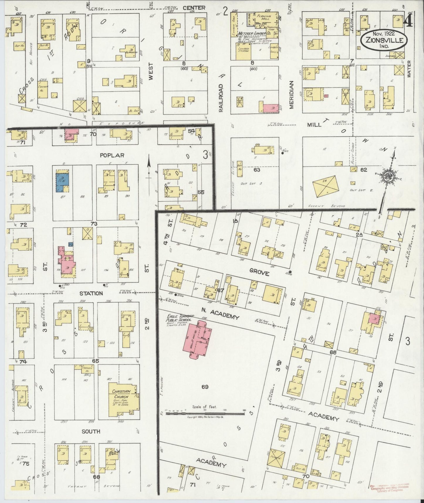 Sanborn Fire Insurance Map from Zionsville, Boone County, Indiana (1922), Sheet #0004 - Complete Map Set gallery image, historic Sanborn map, vintage wall art, Indiana Indiana