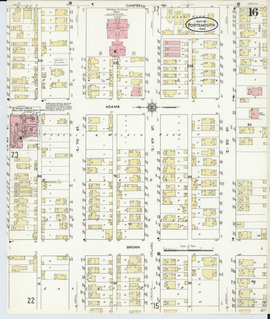 Sanborn Fire Insurance Map from Portsmouth, Scioto County, Ohio (1911), Sheet #0016 - Historic Sanborn Fire Insurance Map Print, vintage old map wall art, antique decor, genealogy gift, Ohio Ohio map