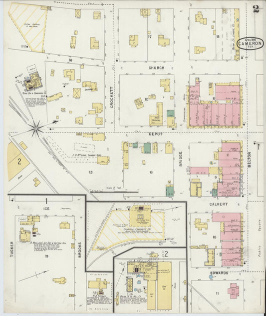 Sanborn Fire Insurance Map from Cameron, Milam County, Texas (1896), Sheet #0002 - Historic Sanborn Fire Insurance Map Print, vintage old map wall art, antique decor, genealogy gift, Texas Texas map