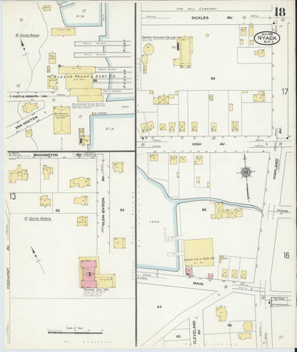 Sanborn Fire Insurance Map from Nyack, Rockland County, New York (1910), Sheet #0018 - Historic Sanborn Fire Insurance Map Print, vintage old map wall art, antique decor, genealogy gift, New York New York map