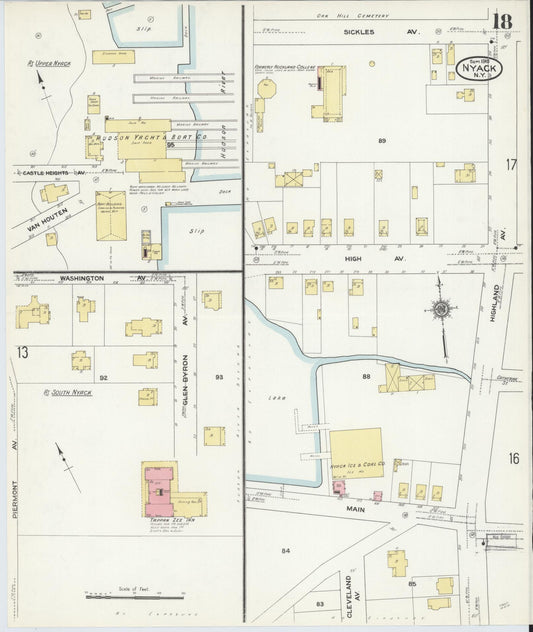 Sanborn Fire Insurance Map from Nyack, Rockland County, New York (1910), Sheet #0018 - Historic Sanborn Fire Insurance Map Print, vintage old map wall art, antique decor, genealogy gift, New York New York map
