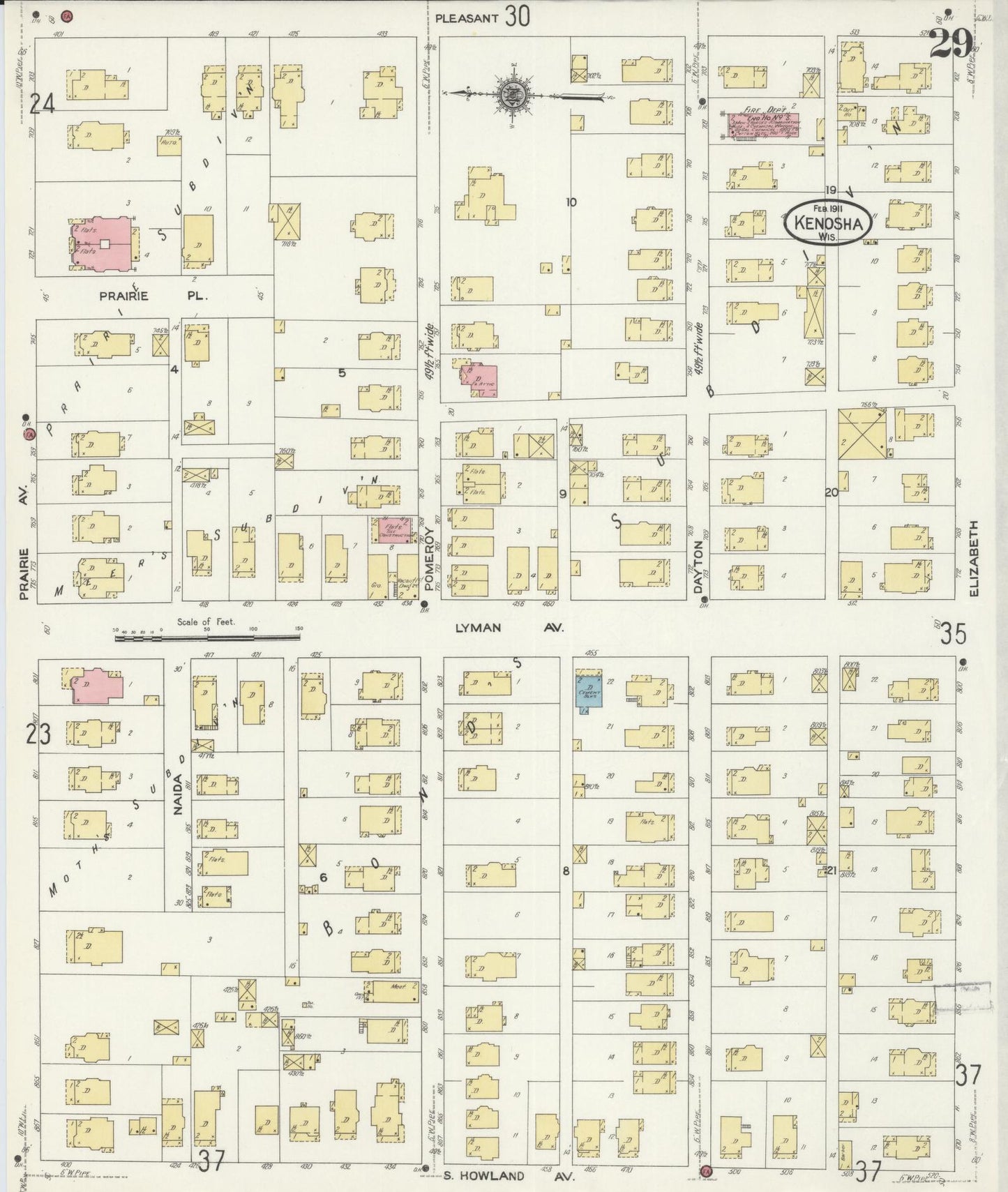 Sanborn Fire Insurance Map from Kenosha, Kenosha County, Wisconsin (1911), Sheet #0029 - Complete Map Set gallery image, historic Sanborn map, vintage wall art, Wisconsin Wisconsin