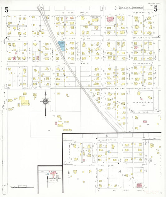 Sanborn Fire Insurance Map from Hampton, Franklin County, Iowa (1938), Sheet #0005 - Historic Sanborn Fire Insurance Map Print, vintage old map wall art