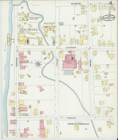 Sanborn Fire Insurance Map from Charleston, Kanawha County, West Virginia (1897), Sheet #0004 - Complete Map Set gallery image, historic Sanborn map, vintage wall art, West Virginia West Virginia