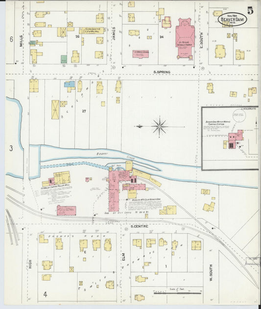 Sanborn Fire Insurance Map from Beaver Dam, Dodge County, Wisconsin (1904), Sheet #0005 - Historic Sanborn Fire Insurance Map Print, vintage old map wall art, antique decor, genealogy gift, Wisconsin Wisconsin map
