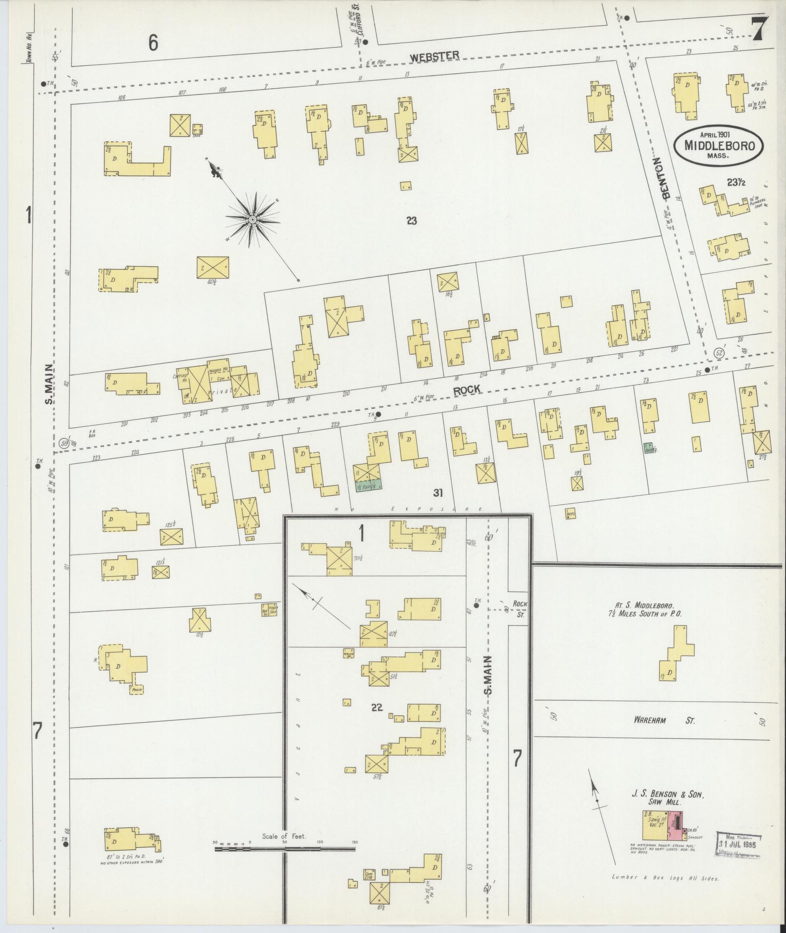 Sanborn Fire Insurance Map from Middleboro, Plymouth County, Massachusetts (1901), Sheet #0007 - Complete Map Set gallery image, historic Sanborn map, vintage wall art, Massachusetts Massachusetts