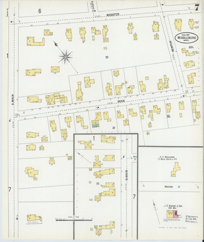 Sanborn Fire Insurance Map from Middleboro, Plymouth County, Massachusetts (1901), Sheet #0007 - Complete Map Set gallery image, historic Sanborn map, vintage wall art, Massachusetts Massachusetts