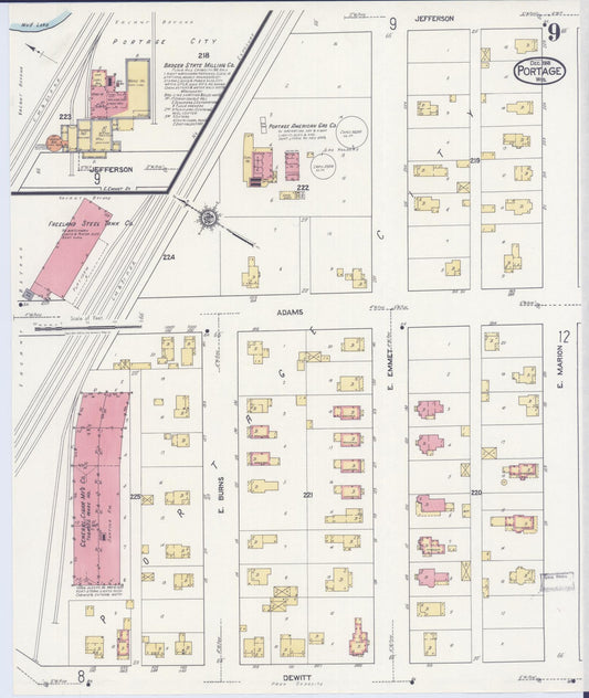 Sanborn Fire Insurance Map from Portage, Columbia County, Wisconsin (1918), Sheet #0009 - Historic Sanborn Fire Insurance Map Print, vintage old map wall art, antique decor, genealogy gift, Wisconsin Wisconsin map
