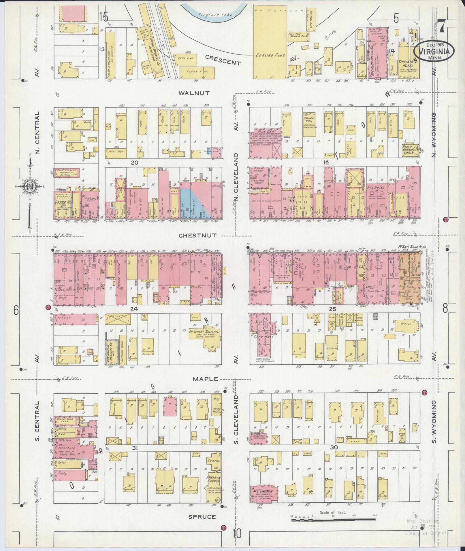 Sanborn Fire Insurance Map from Virginia, Saint Louis County, Minnesota (1915), Sheet #0007 - Complete Map Set gallery image, historic Sanborn map, vintage wall art, Minnesota Minnesota
