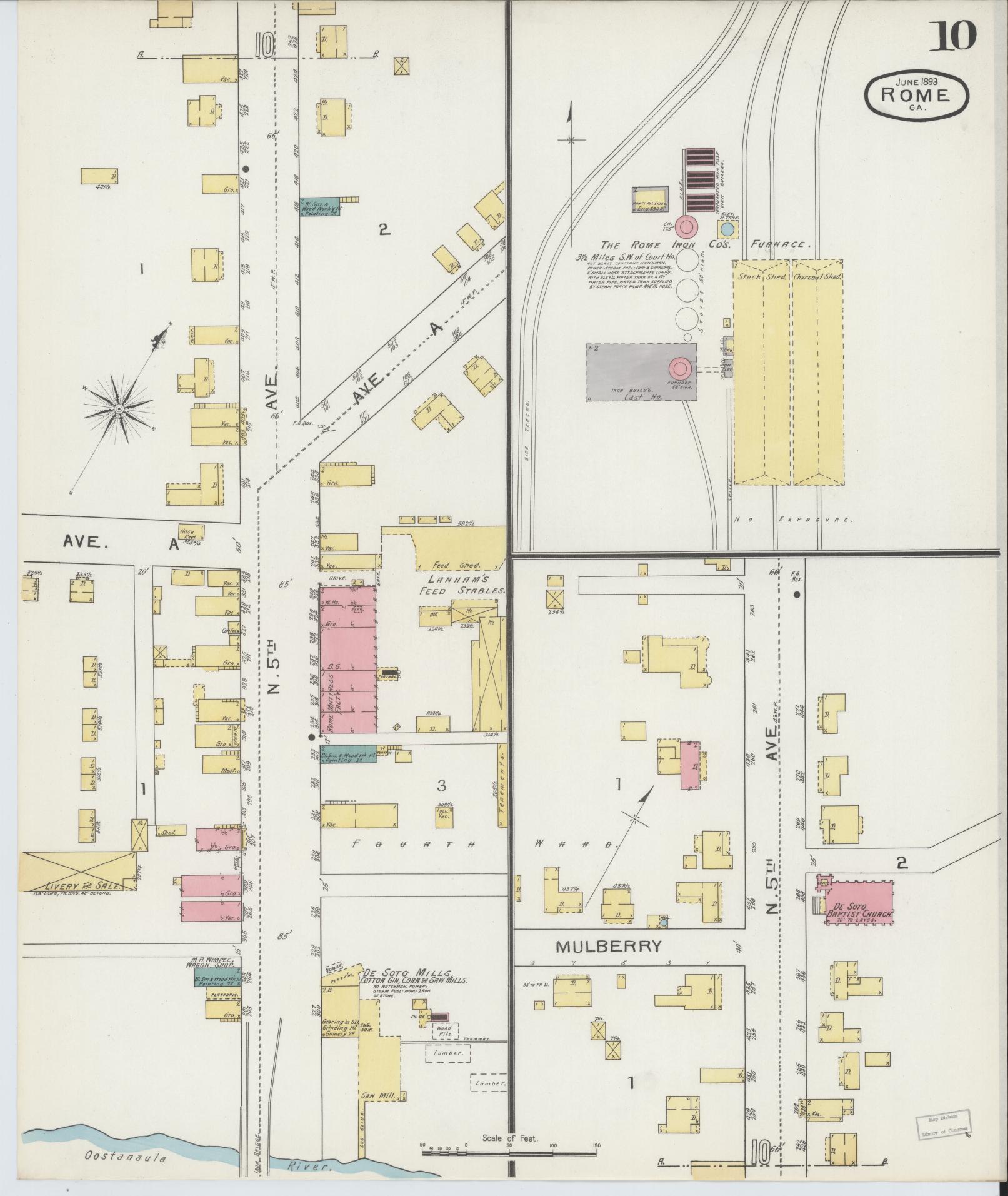 Sanborn Fire Insurance Map from Rome, Floyd County, Georgia (1893), Sheet #0010 - Complete Map Set gallery image, historic Sanborn map, vintage wall art, Georgia Georgia