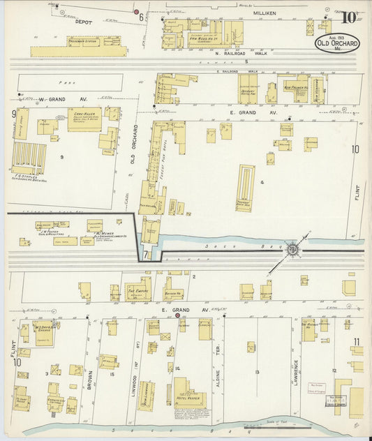 Sanborn Fire Insurance Map from Old Orchard, York County, Maine (1913), Sheet #0010 - Historic Sanborn Fire Insurance Map Print, vintage old map wall art, antique decor, genealogy gift, Maine Maine map