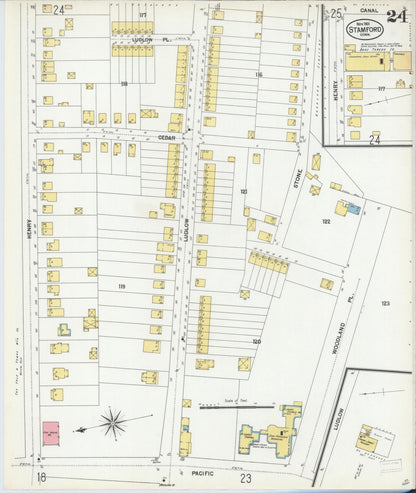 Sanborn Fire Insurance Map from Stamford, Fairfield County, Connecticut (1901), Sheet #0024 - Complete Map Set gallery image, historic Sanborn map, vintage wall art, Connecticut Connecticut