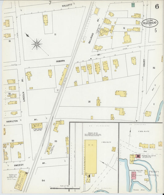 Sanborn Fire Insurance Map from Riverhead, Suffolk County, New York (1902), Sheet #0006 - Historic Sanborn Fire Insurance Map Print, vintage old map wall art, antique decor, genealogy gift, New York New York map