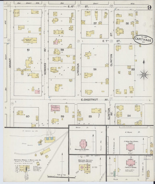 Sanborn Fire Insurance Map from Carthage, Jasper County, Missouri (1888), Sheet #0009 - Historic Sanborn Fire Insurance Map Print, vintage old map wall art, antique decor, genealogy gift, Missouri Missouri map