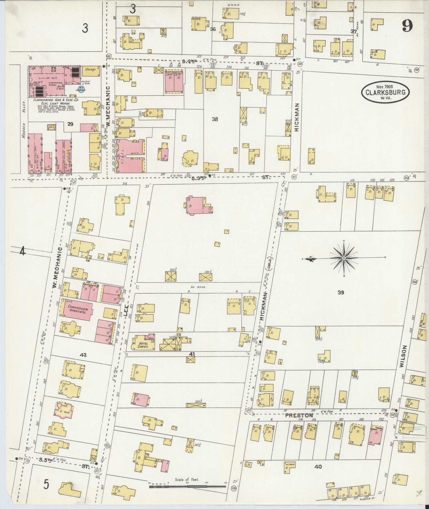 Sanborn Fire Insurance Map from Clarksburg, Harrison County, West Virginia (1905), Sheet #0009 - Complete Map Set gallery image, historic Sanborn map, vintage wall art, West Virginia West Virginia
