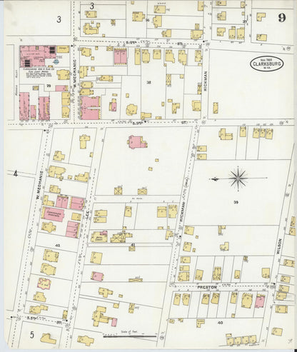 Sanborn Fire Insurance Map from Clarksburg, Harrison County, West Virginia (1905), Sheet #0009 - Complete Map Set gallery image, historic Sanborn map, vintage wall art, West Virginia West Virginia