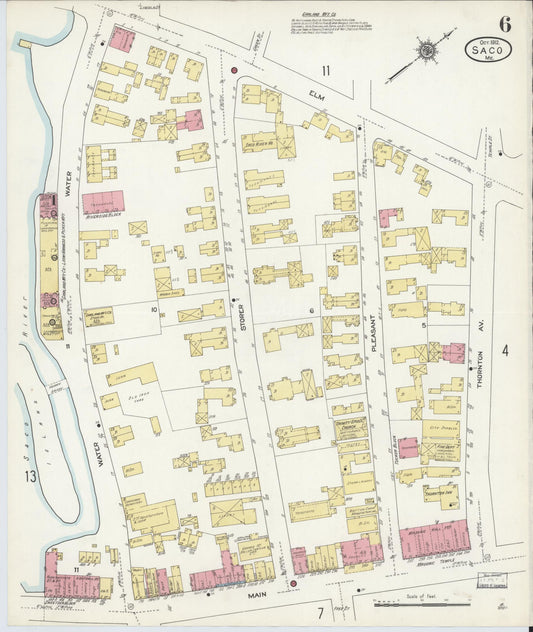 Sanborn Fire Insurance Map from Saco, York County, Maine (1912), Sheet #0006 - Historic Sanborn Fire Insurance Map Print, vintage old map wall art, antique decor, genealogy gift, Maine Maine map