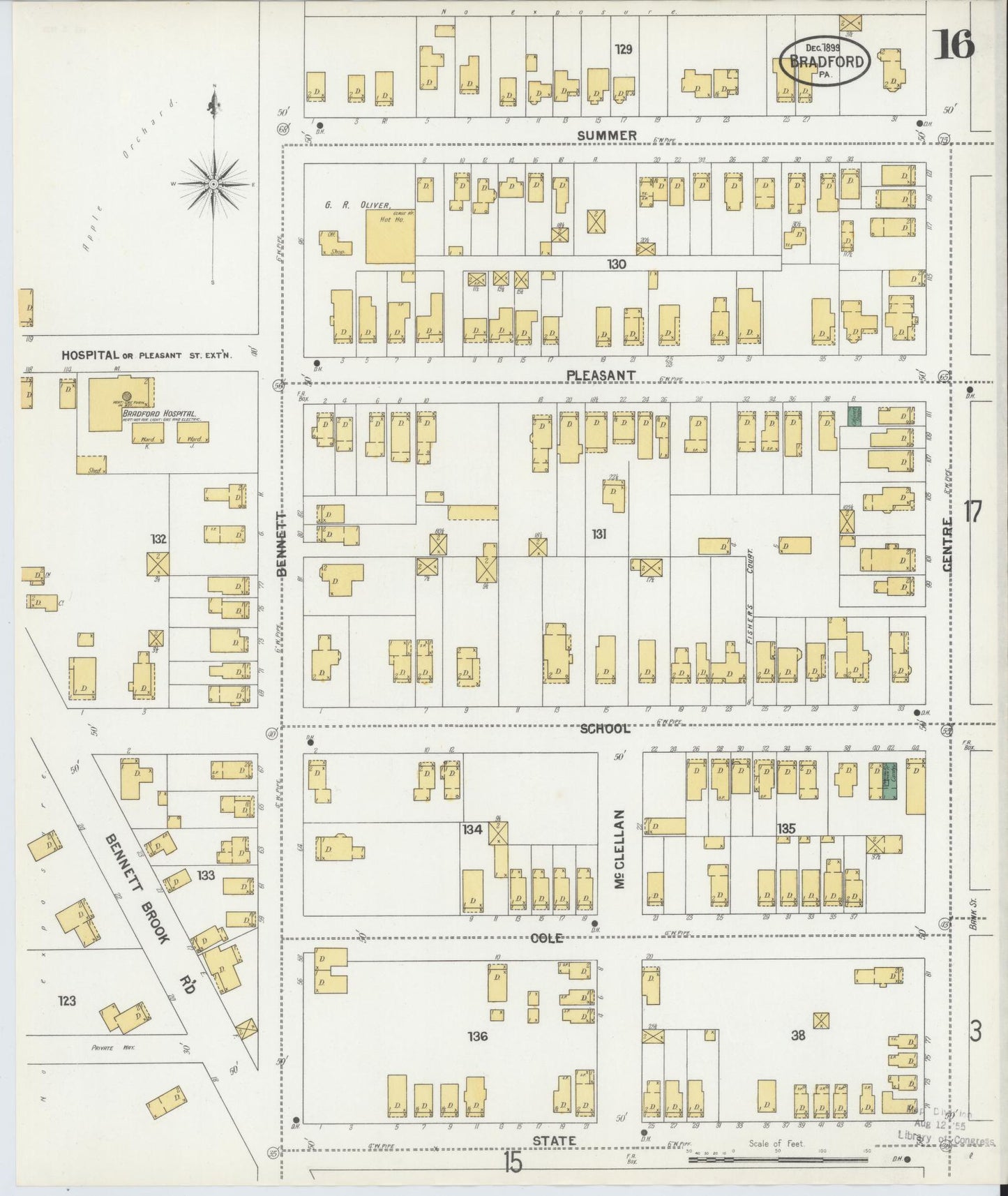 Sanborn Fire Insurance Map from Bradford, McKean County, Pennsylvania (1899), Sheet #0016 - Historic Sanborn Fire Insurance Map Print, vintage old map wall art, antique decor, genealogy gift, Pennsylvania Pennsylvania map