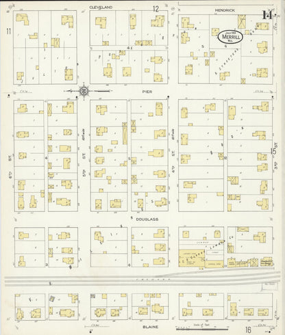 Sanborn Fire Insurance Map from Merrill, Lincoln County, Wisconsin (1913), Sheet #0014 - Historic Sanborn Fire Insurance Map Print, vintage old map wall art, antique decor, genealogy gift, Wisconsin Wisconsin map