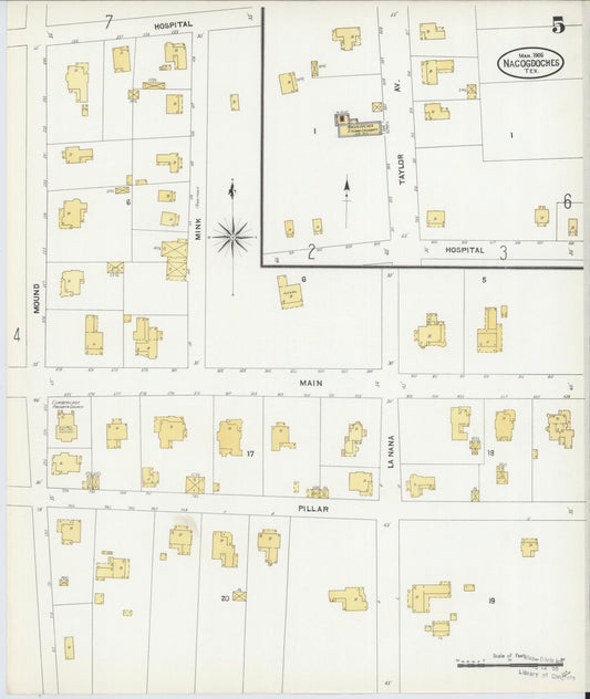 Sanborn Fire Insurance Map from Nacogdoches, Nacogdoches County, Texas (1906), Sheet #0005 - Historic Sanborn Fire Insurance Map Print, vintage old map wall art, antique decor, genealogy gift, Texas Texas map