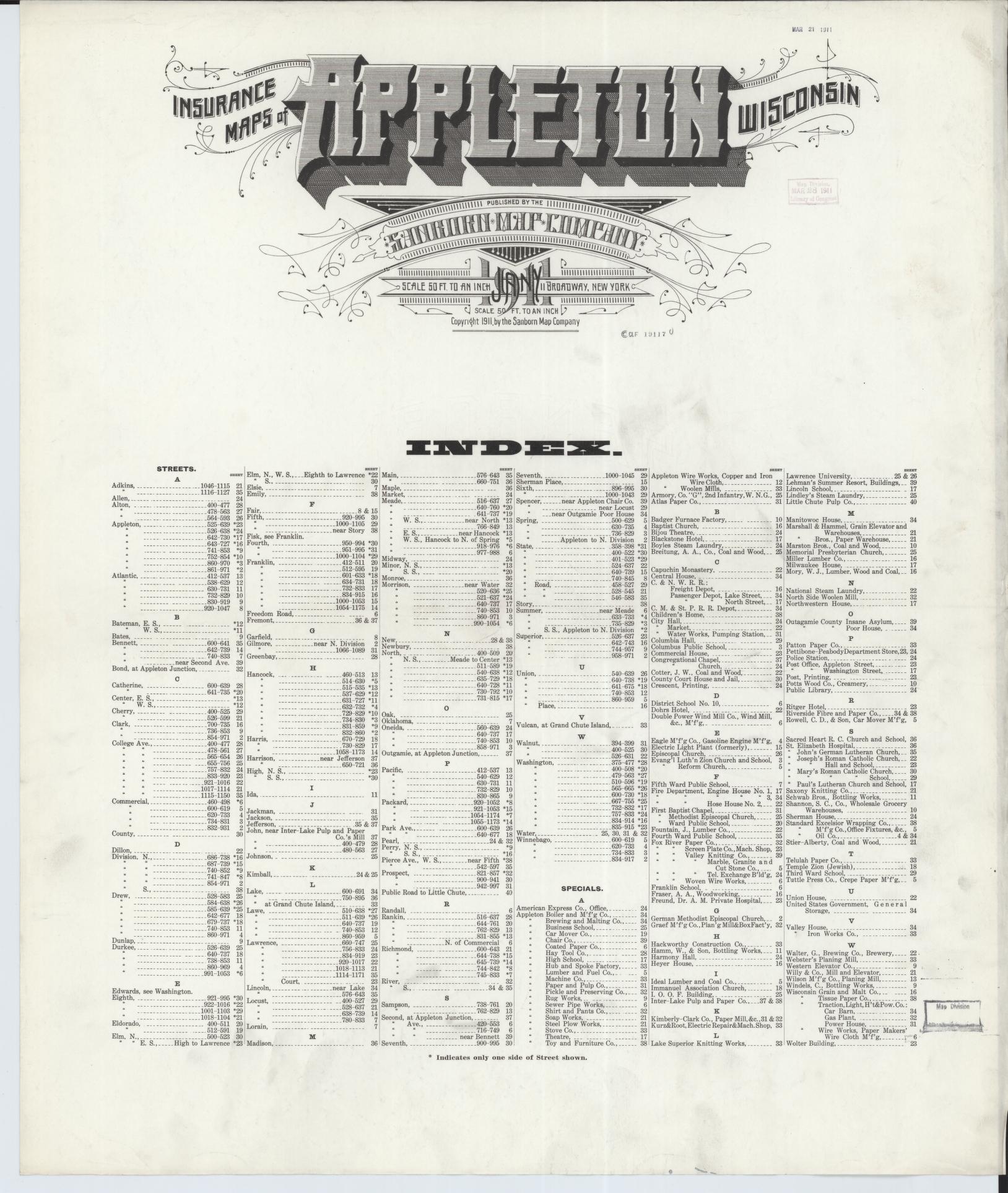 Appleton, Outagamie County, Wisconsin (1911) – Sanborn Fire Insurance Map – Map View