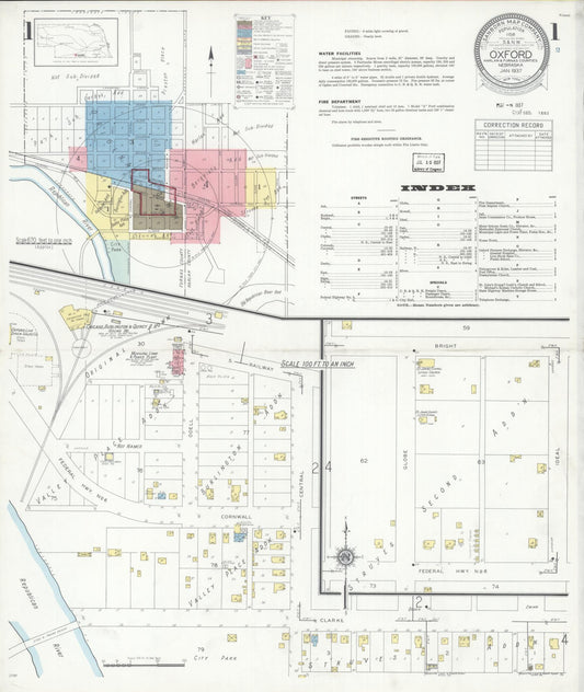 Sanborn Fire Insurance Map from Oxford, Harlan And Furnas County, Nebraska (1937), Sheet #0001 - Historic Sanborn Fire Insurance Map Print, vintage old map wall art, antique decor, genealogy gift, Nebraska Nebraska map