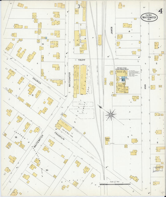 Sanborn Fire Insurance Map from Whitewater, Walworth County, Wisconsin (1904), Sheet #0004 - Historic Sanborn Fire Insurance Map Print, vintage old map wall art, antique decor, genealogy gift, Wisconsin Wisconsin map