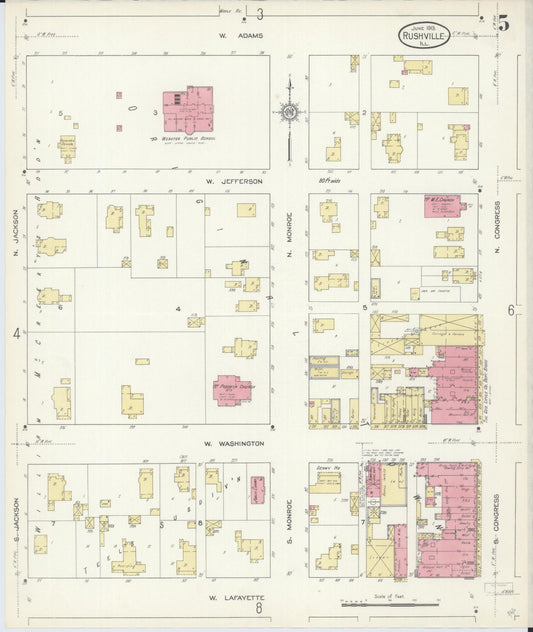 Sanborn Fire Insurance Map from Rushville, Schuyler County, Illinois (1913), Sheet #0005 - Historic Sanborn Fire Insurance Map Print, vintage old map wall art, antique decor, genealogy gift, Illinois Illinois map