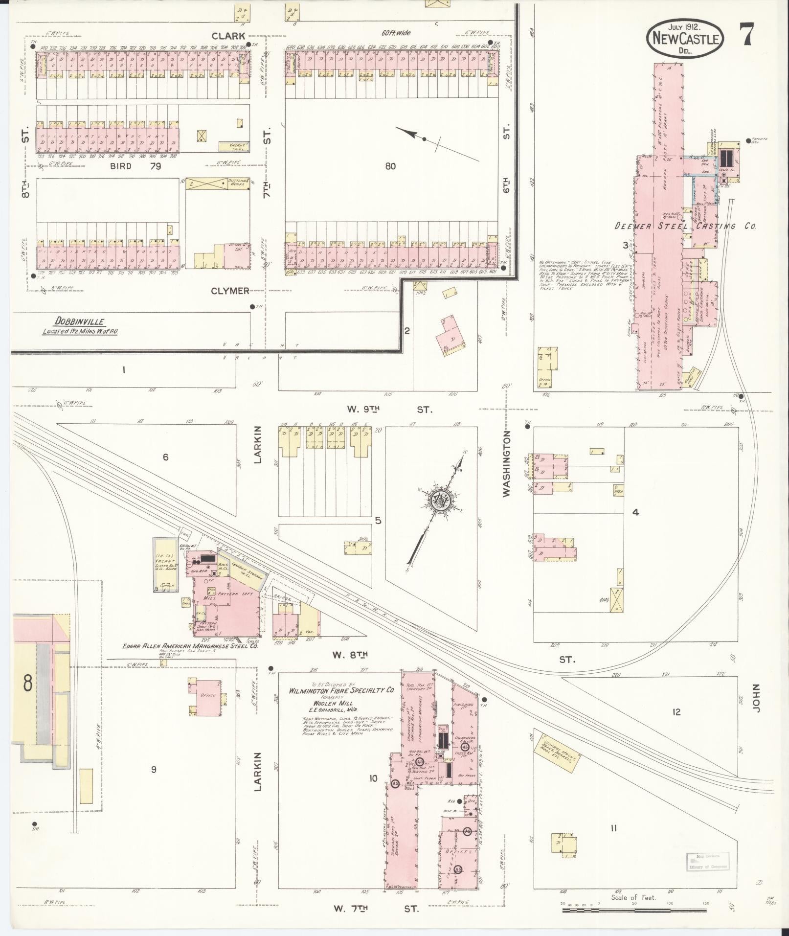 Sanborn Fire Insurance Map from New Castle, New Castle County, Delaware (1912), Sheet #0007 - Historic Sanborn Fire Insurance Map Print, vintage old map wall art, antique decor, genealogy gift, Delaware Delaware map