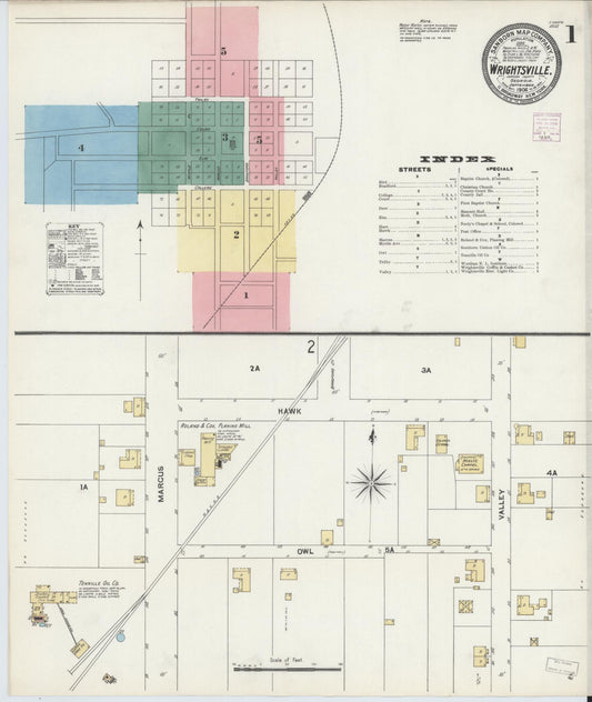 Sanborn Fire Insurance Map from Wrightsville, Johnson County, Georgia (1906), Sheet #0001 - Historic Sanborn Fire Insurance Map Print, vintage old map wall art, antique decor, genealogy gift, Georgia Georgia map