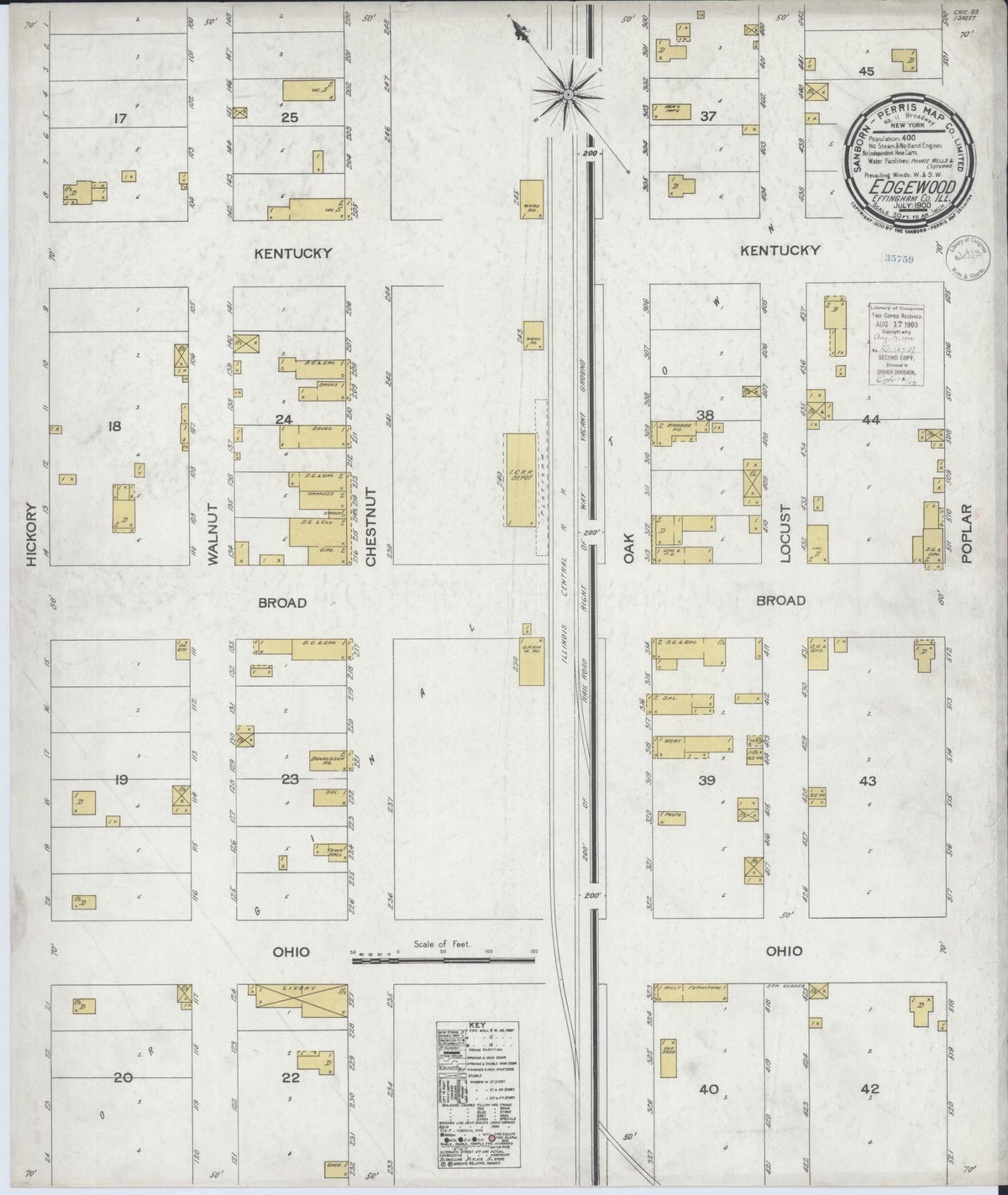 Sanborn Fire Insurance Map from Edgewood, Effingham County, Illinois (1900), Sheet #0001 - Historic Sanborn Fire Insurance Map Print, vintage old map wall art, antique decor, genealogy gift, Illinois Illinois map