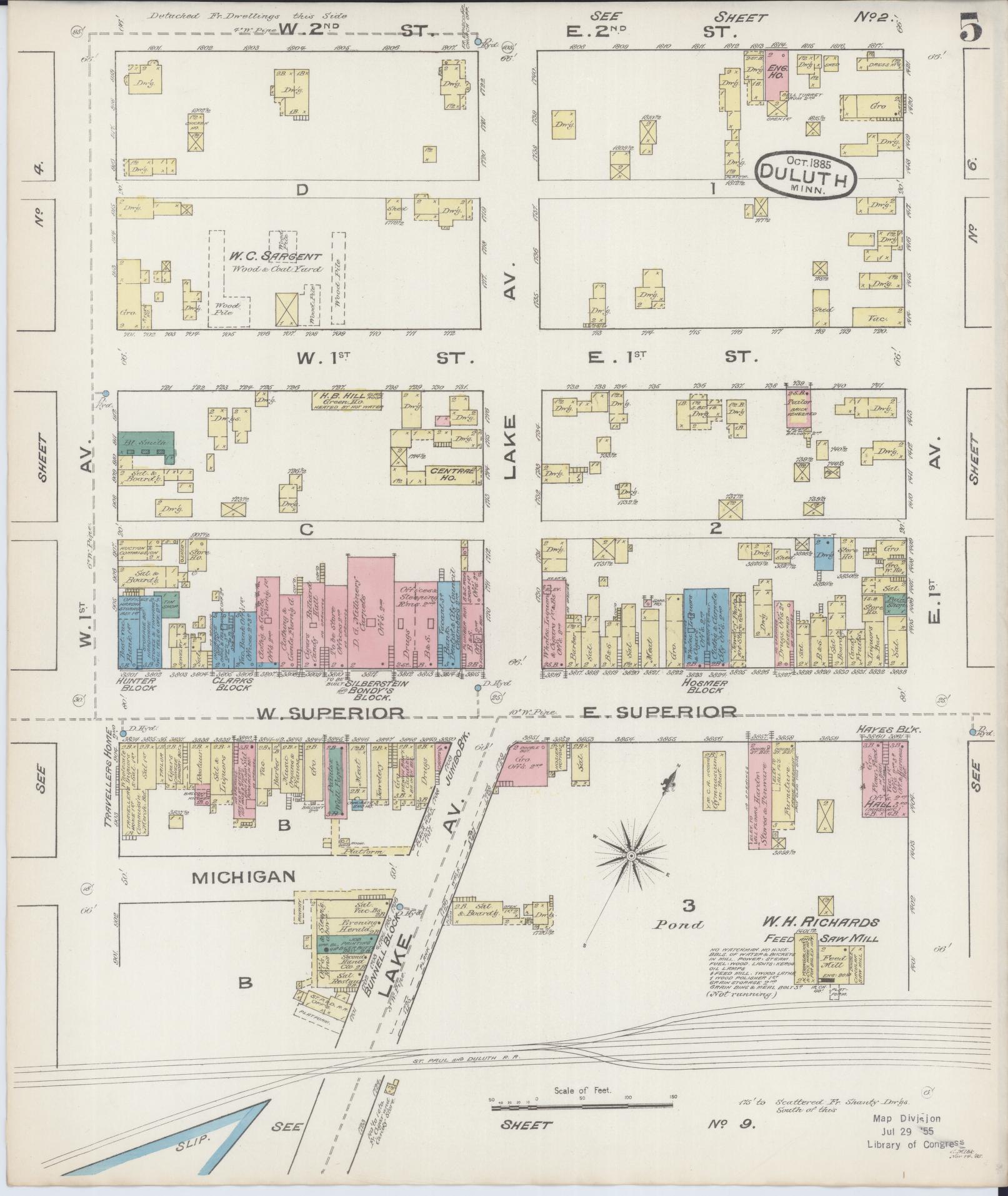 Sanborn Fire Insurance Map from Duluth, Saint Louis County, Minnesota (1885), Sheet #0005 - Complete Map Set gallery image, historic Sanborn map, vintage wall art, Minnesota Minnesota