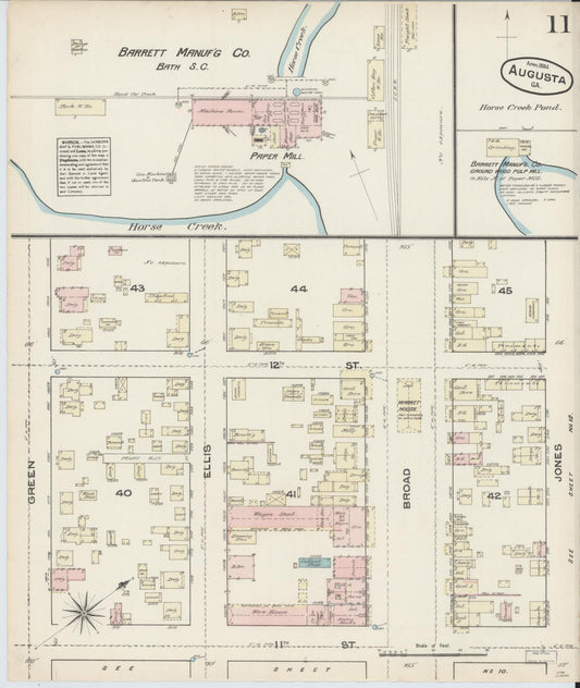Sanborn Fire Insurance Map from Augusta, Richmond County, Georgia (1884), Sheet #0011 - Historic Sanborn Fire Insurance Map Print, vintage old map wall art, antique decor, genealogy gift, Georgia Georgia map
