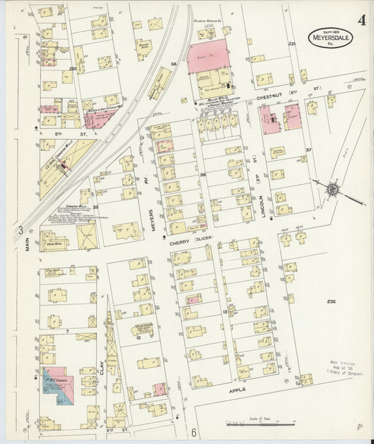 Sanborn Fire Insurance Map from Meyersdale, Somerset County, Pennsylvania (1910), Sheet #0004 - Historic Sanborn Fire Insurance Map Print, vintage old map wall art, antique decor, genealogy gift, Pennsylvania Pennsylvania map