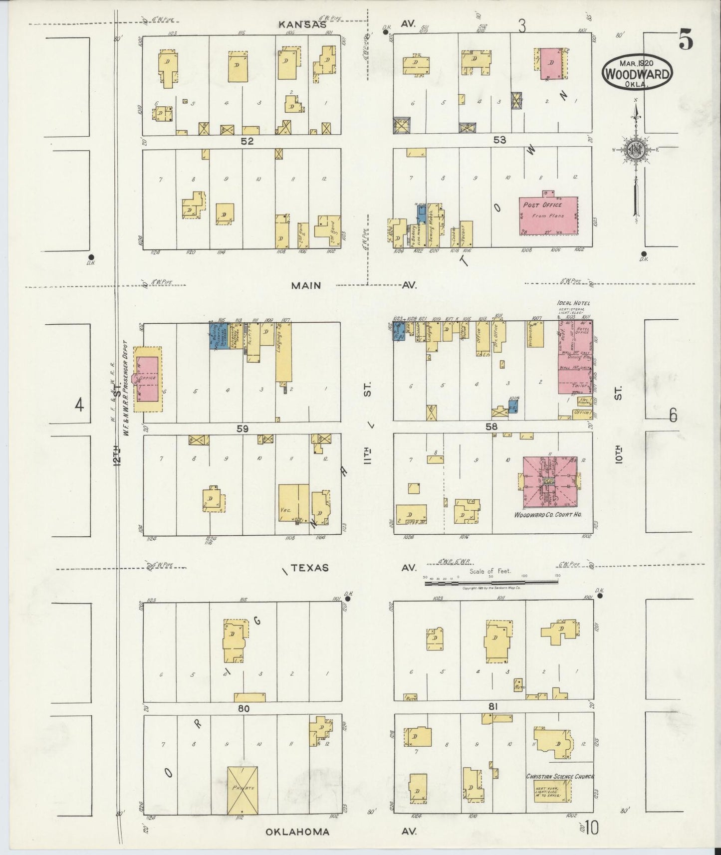 Sanborn Fire Insurance Map from Woodward, Woodward County, Oklahoma (1930), Sheet #0005 - Complete Map Set gallery image, historic Sanborn map, vintage wall art, Oklahoma Oklahoma