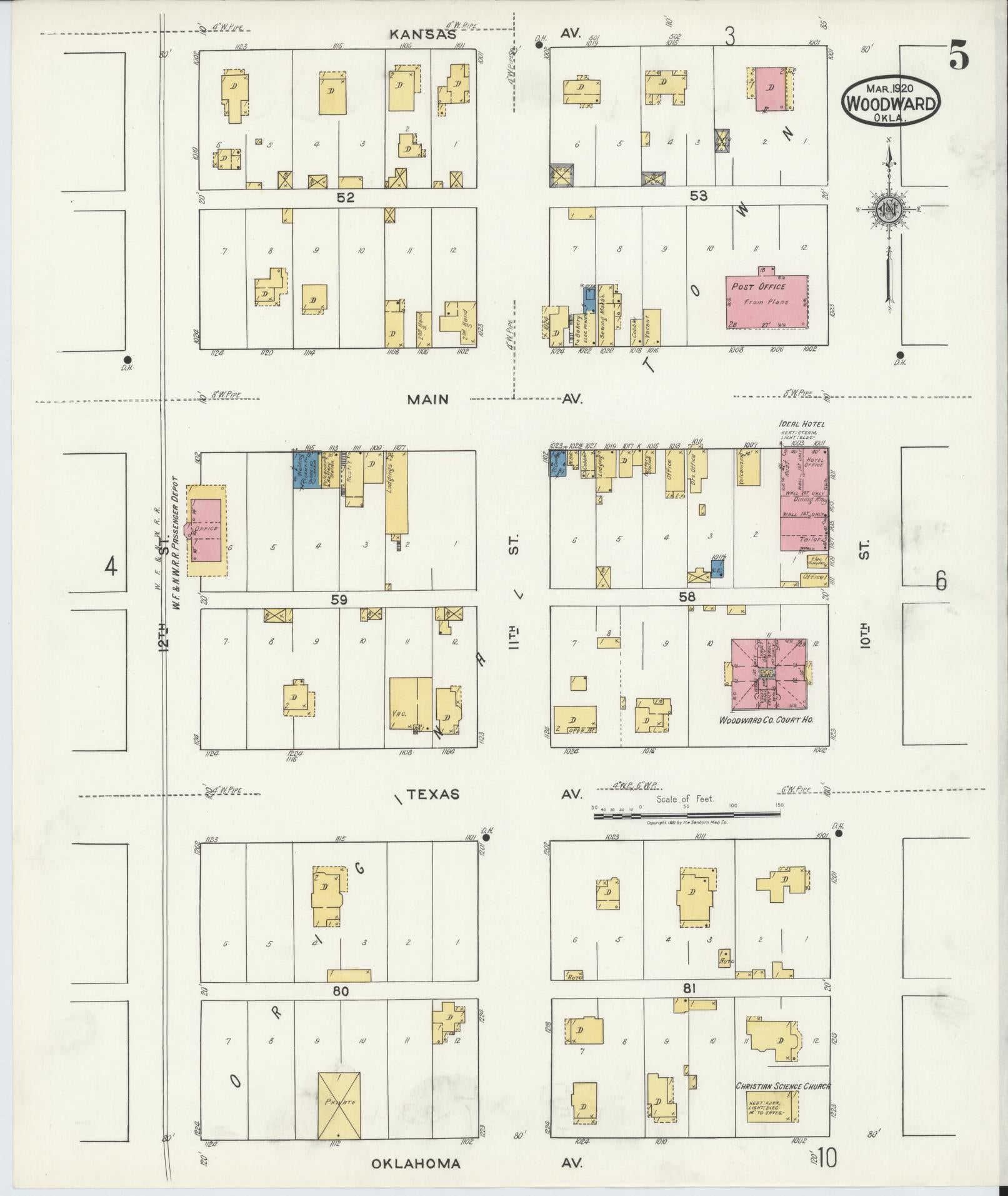 Sanborn Fire Insurance Map from Woodward, Woodward County, Oklahoma (1930), Sheet #0005 - Complete Map Set gallery image, historic Sanborn map, vintage wall art, Oklahoma Oklahoma