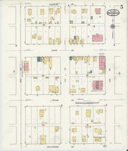 Sanborn Fire Insurance Map from Woodward, Woodward County, Oklahoma (1930), Sheet #0005 - Complete Map Set gallery image, historic Sanborn map, vintage wall art, Oklahoma Oklahoma