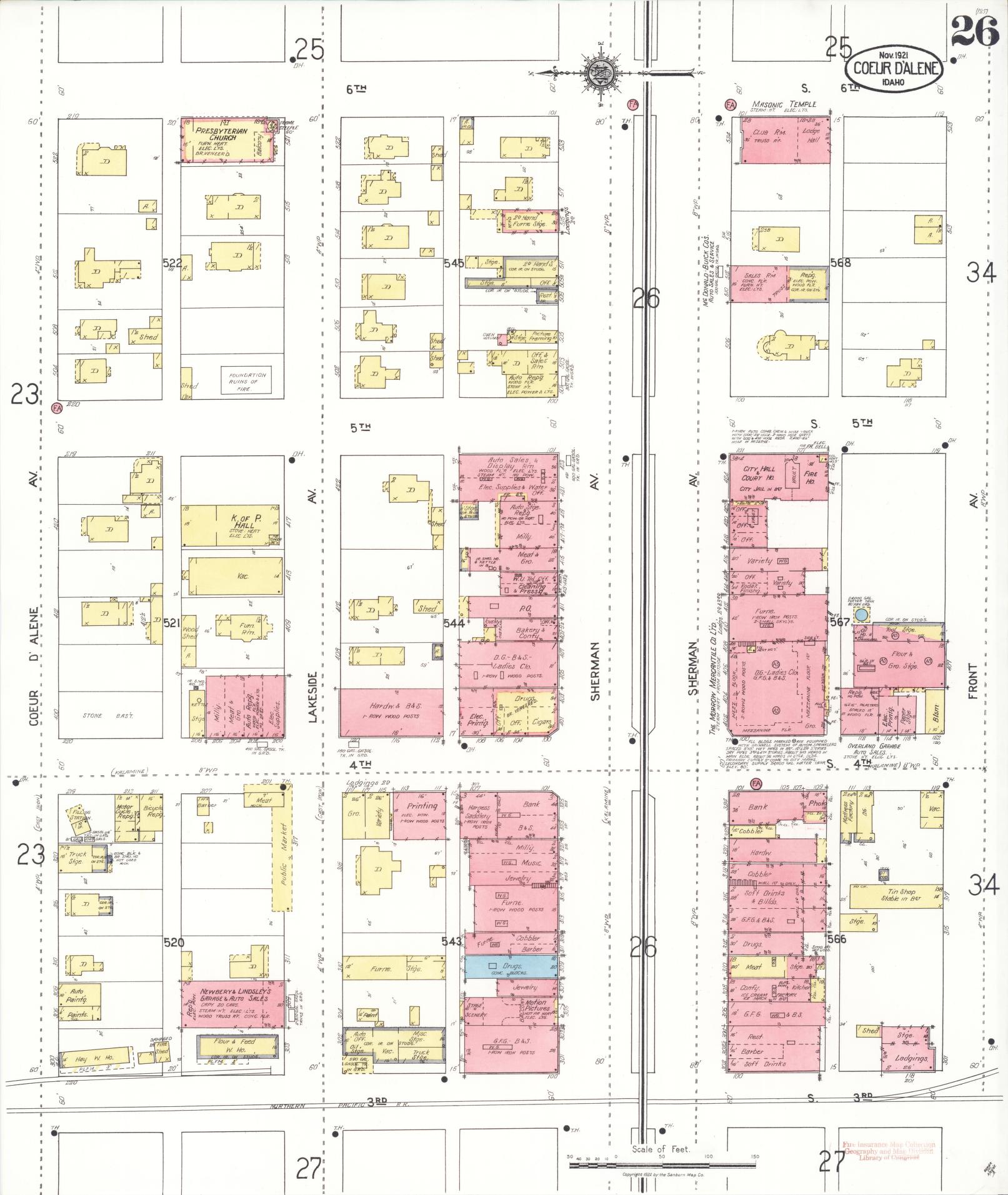 Sanborn Fire Insurance Map from Coeur D'alene, Kootenai County, Idaho (1921), Sheet #0026 - Historic Sanborn Fire Insurance Map Print, vintage old map wall art, antique decor, genealogy gift, Idaho Idaho map