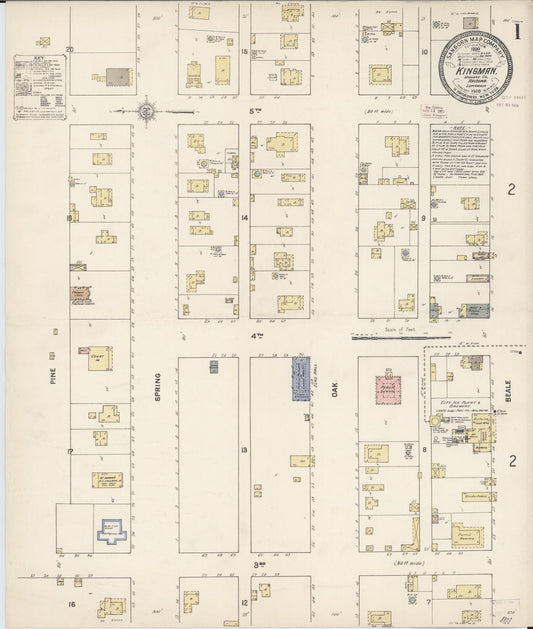 Sanborn Fire Insurance Map from Kingman, Mohave County, Arizona (1910), Sheet #0001 - Complete Map Set gallery image, historic Sanborn map, vintage wall art, Arizona Arizona