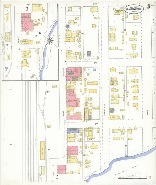 Sanborn Fire Insurance Map from Leavenworth, Chelan County, Washington (1909), Sheet #0003 - Historic Sanborn Fire Insurance Map Print, vintage old map wall art, antique decor, genealogy gift, Washington Washington map