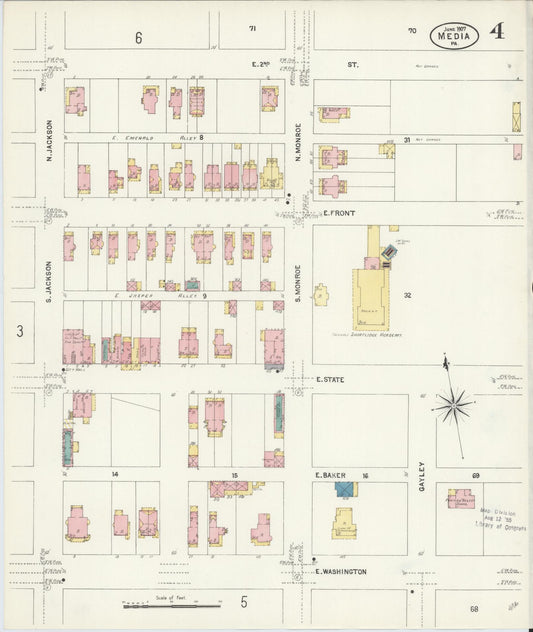 Sanborn Fire Insurance Map from Media, Delaware County, Pennsylvania (1907), Sheet #0004 - Historic Sanborn Fire Insurance Map Print, vintage old map wall art, antique decor, genealogy gift, Pennsylvania Pennsylvania map
