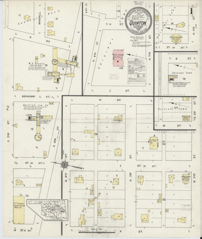 Sanborn Fire Insurance Map from Quinton, Pittsburg County, Oklahoma (1914), Sheet #0001 - Complete Map Set gallery image, historic Sanborn map, vintage wall art, Oklahoma Oklahoma
