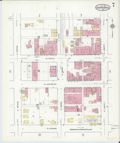 Sanborn Fire Insurance Map from Independence, Jackson County, Missouri (1916), Sheet #0007 - Historic Sanborn Fire Insurance Map Print, vintage old map wall art, antique decor, genealogy gift, Missouri Missouri map