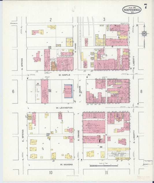 Sanborn Fire Insurance Map from Independence, Jackson County, Missouri (1916), Sheet #0007 - Historic Sanborn Fire Insurance Map Print, vintage old map wall art, antique decor, genealogy gift, Missouri Missouri map